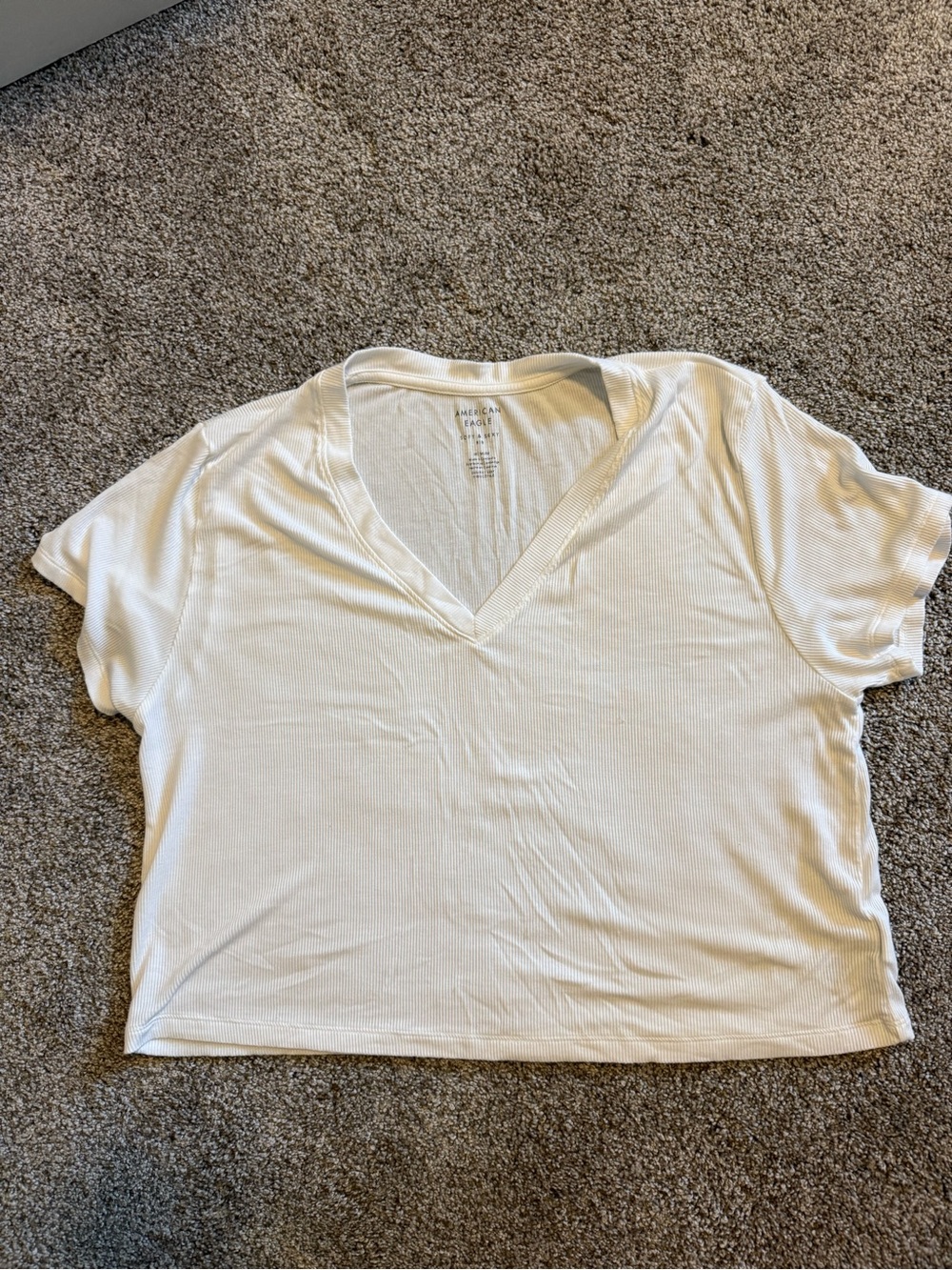 American Eagle Outfitters White Ribbed V-Neck Short Sleeve Tee soft and sexy